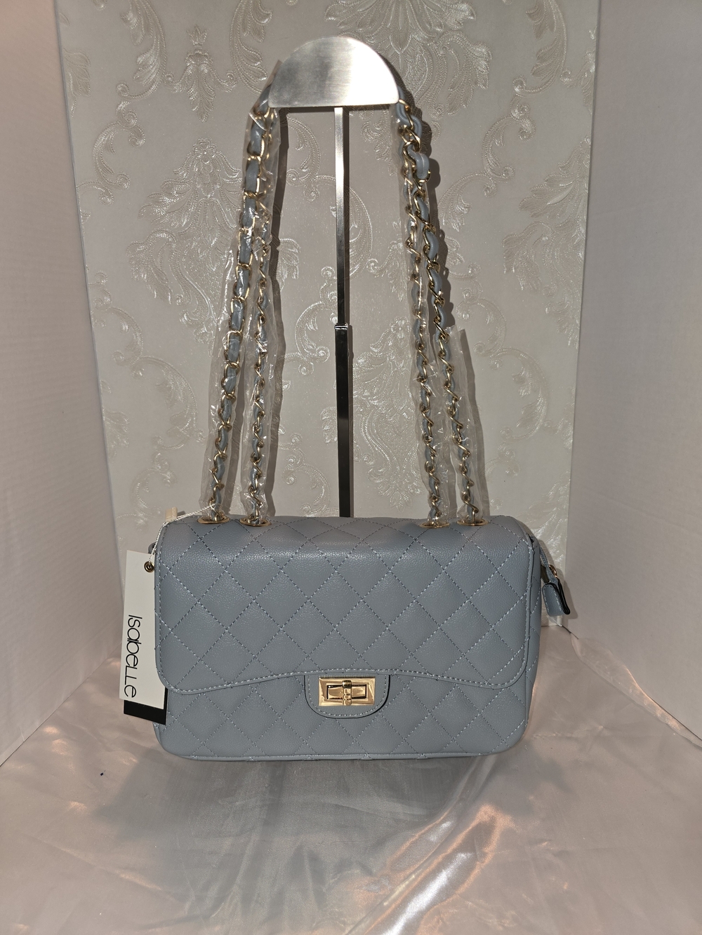Quilted Chain-Handle Shoulder Bag in Light Blue